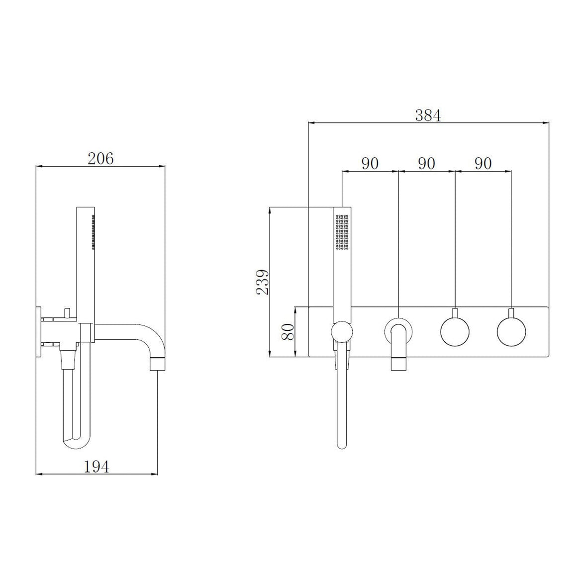 Wiesbaden Style badthermostaat inbouw chroom - technische tekening