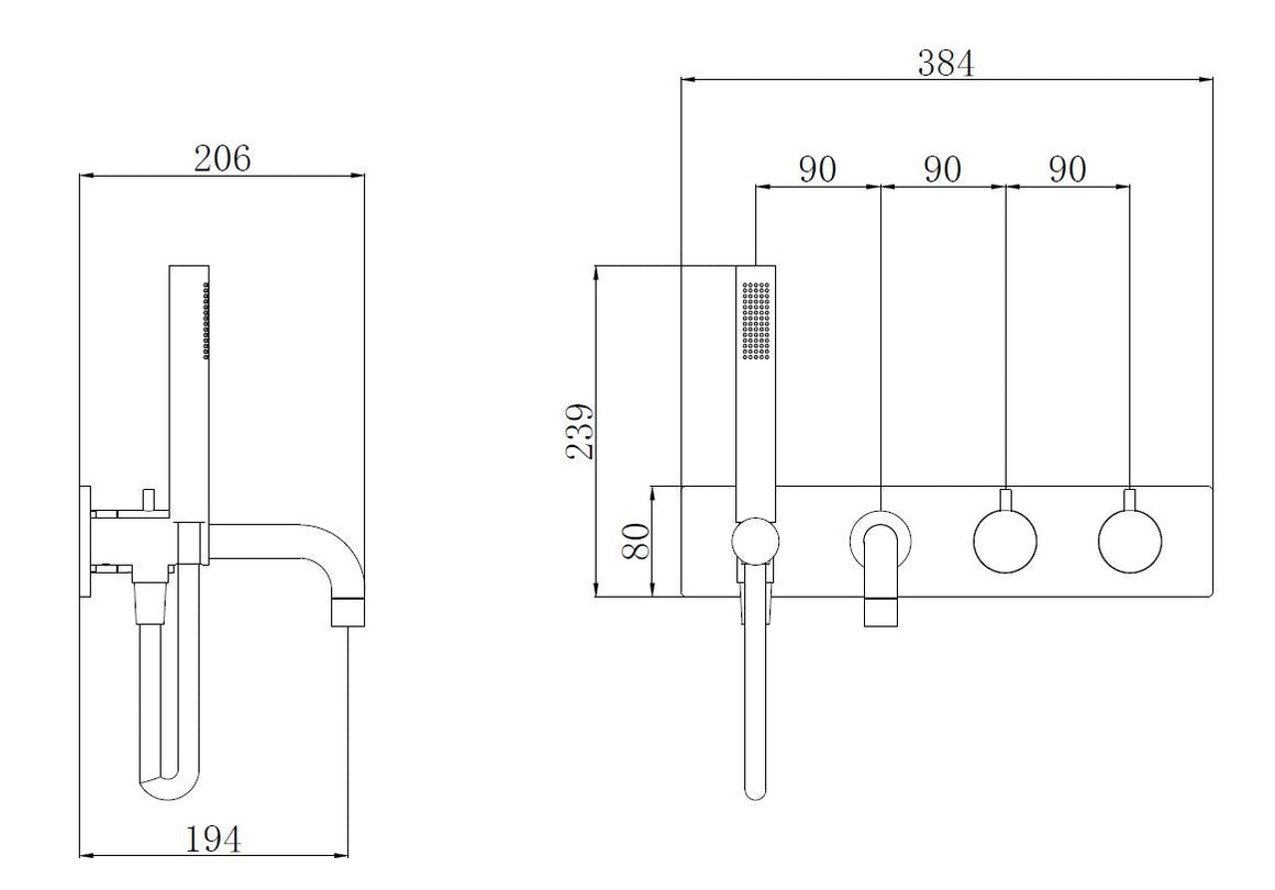 Wiesbaden Style badthermostaat inbouw chroom - technische tekening