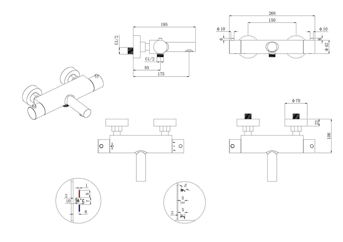 Style thermostatische badmengkraan cooltouch mat zwart