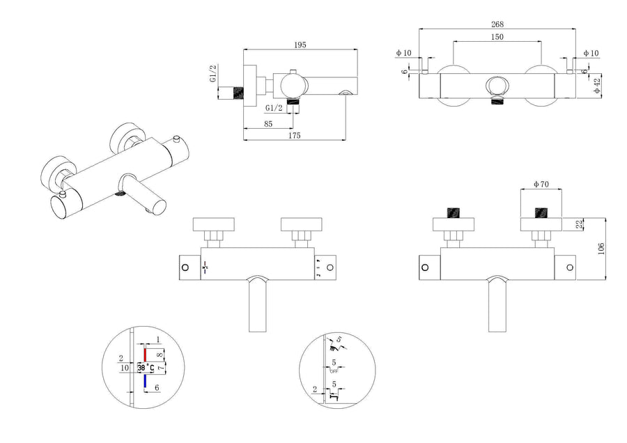 Style thermostatische badmengkraan cooltouch mat zwart
