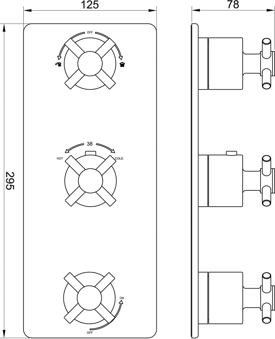 Partie de finition croisée thermostat encastré 3 voies acier brossé PVD