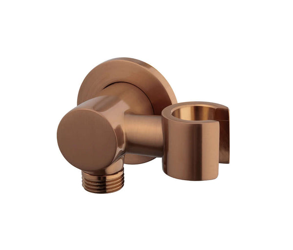 Raccord d'évacuation Nala coudé Wiesbaden avec support de douchette inclinable rond 1/2" bronze brossé cuivre