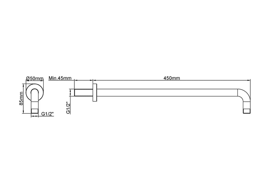Wiesbaden Caral 45 cm douchearm met wandhouder geborsteld staal