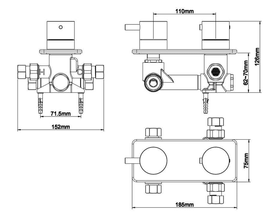 Rivaro Einbau-Thermostat 2 Wege matt schwarz
