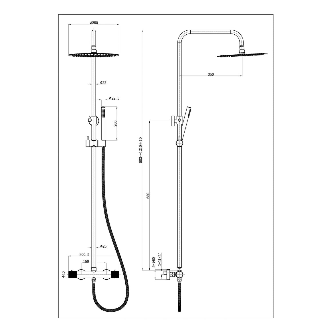 Ribbd thermostatische regendoucheset opbouw chroom