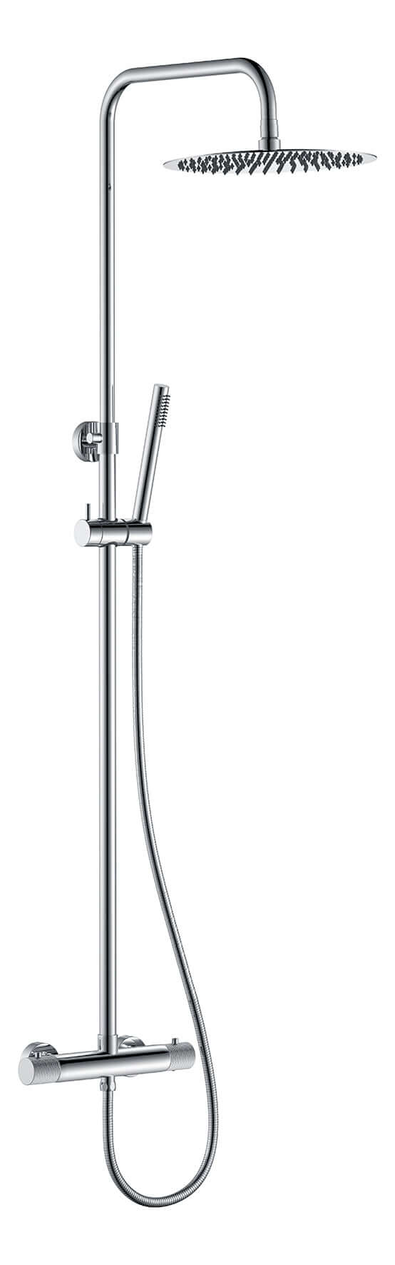 Ensemble de douche de pluie thermostatique cannelé en chrome à montage apparent