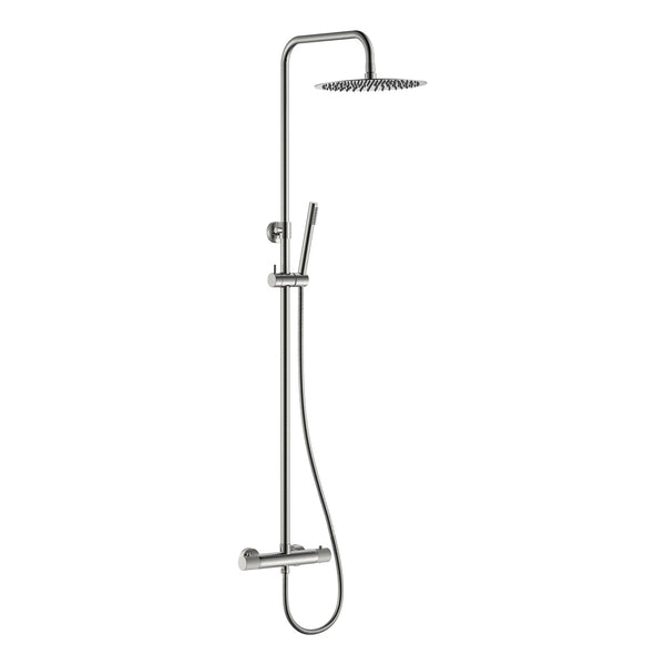 Wiesbaden Ribbd thermostatische regendoucheset opbouw geborsteld staal PVD