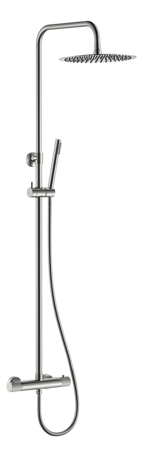 Ensemble de douche de pluie thermostatique à montage apparent en acier brossé PVD Ribbd