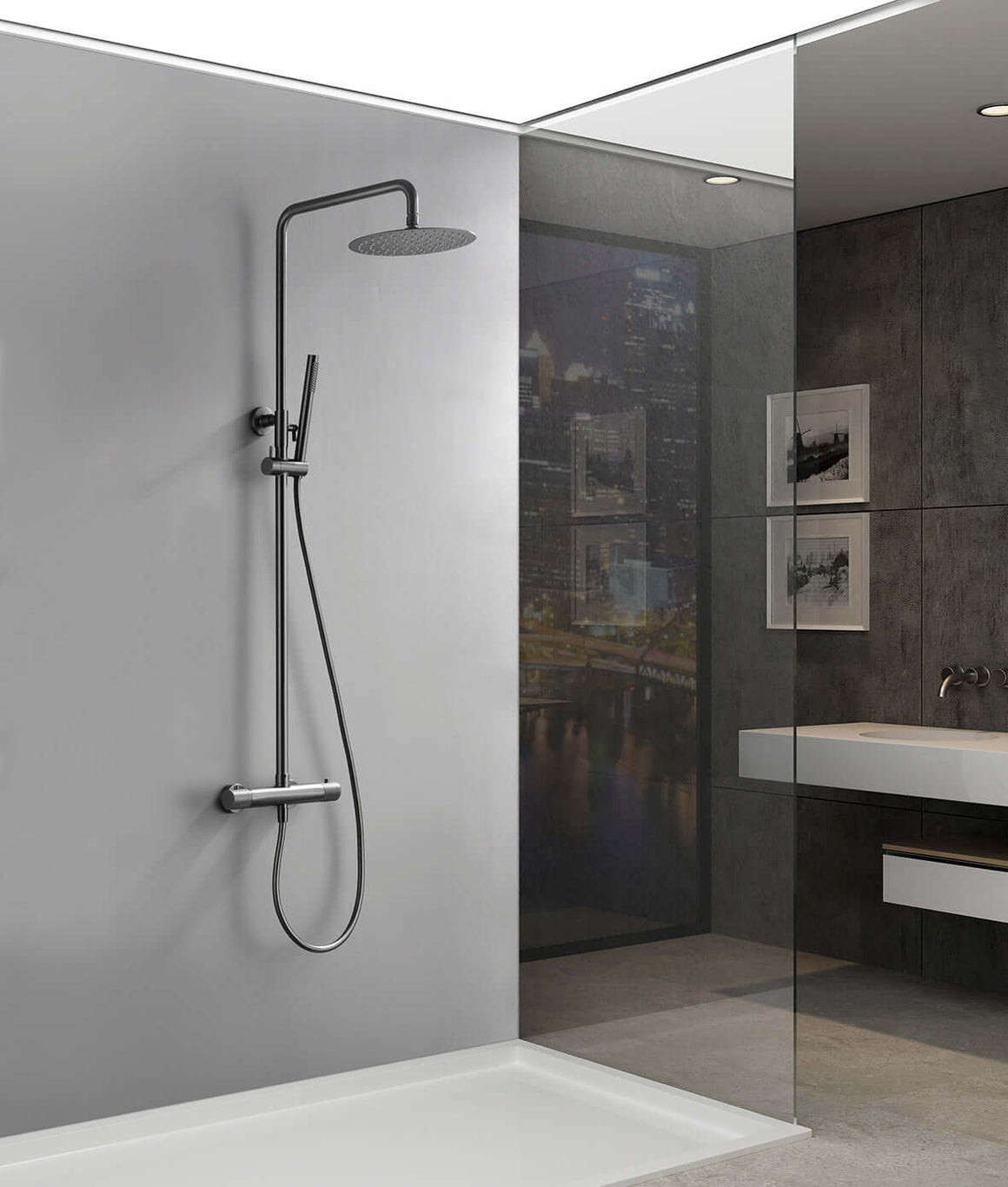 Ribbd thermostatische regendoucheset opbouw gunmetal PVD