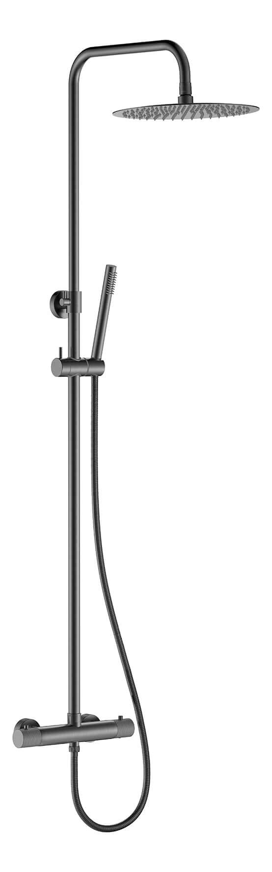 Ensemble de douche de pluie thermostatique à montage apparent en gunmetal PVD côtelé