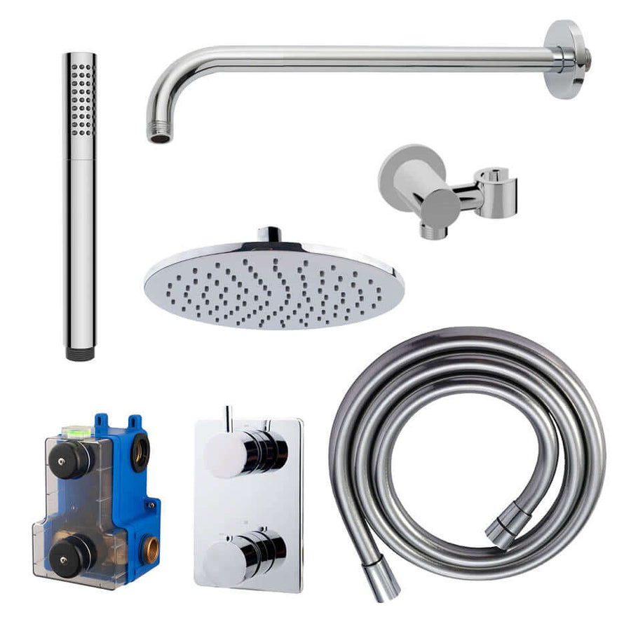 Caral Einbau-Thermostat komplett mit Kopfbrause 25 cm und Stabhandbrause Chrom