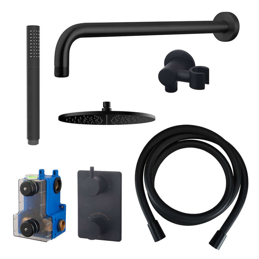 Caral thermostat encastré complet avec douche de tête 30 cm et douchette à main barre mat noir