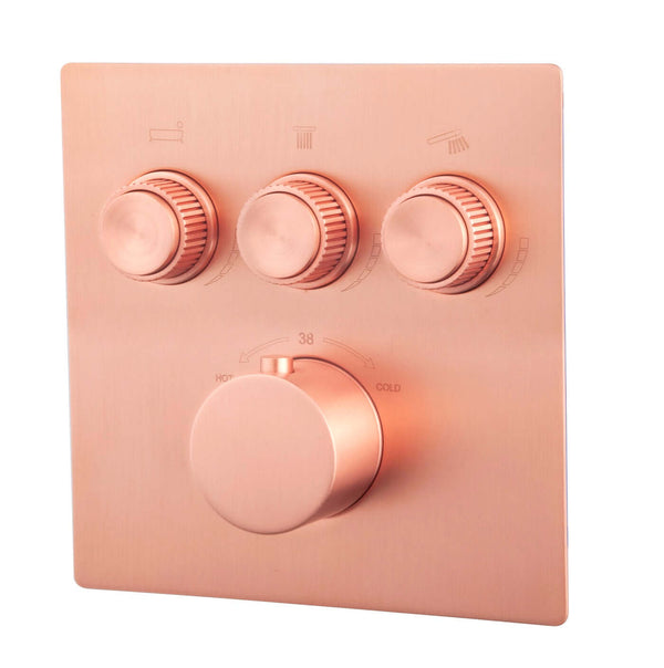 Caral Klik Pro 3-Way Inbouwthermostaat Afwerkingsset Wiesbaden Geborsteld Koper