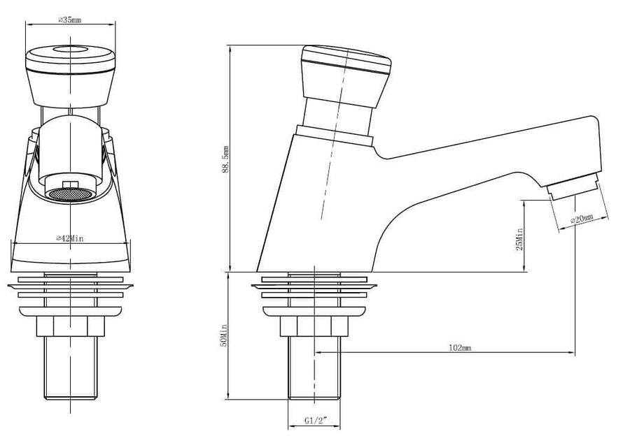 Kazi fonteinkraan zelfsluitend 1/2'' chroom