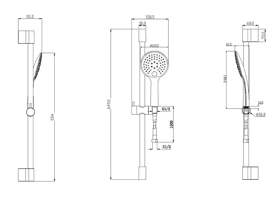Xellanz Rain glijstangset mat zwart - technische tekening