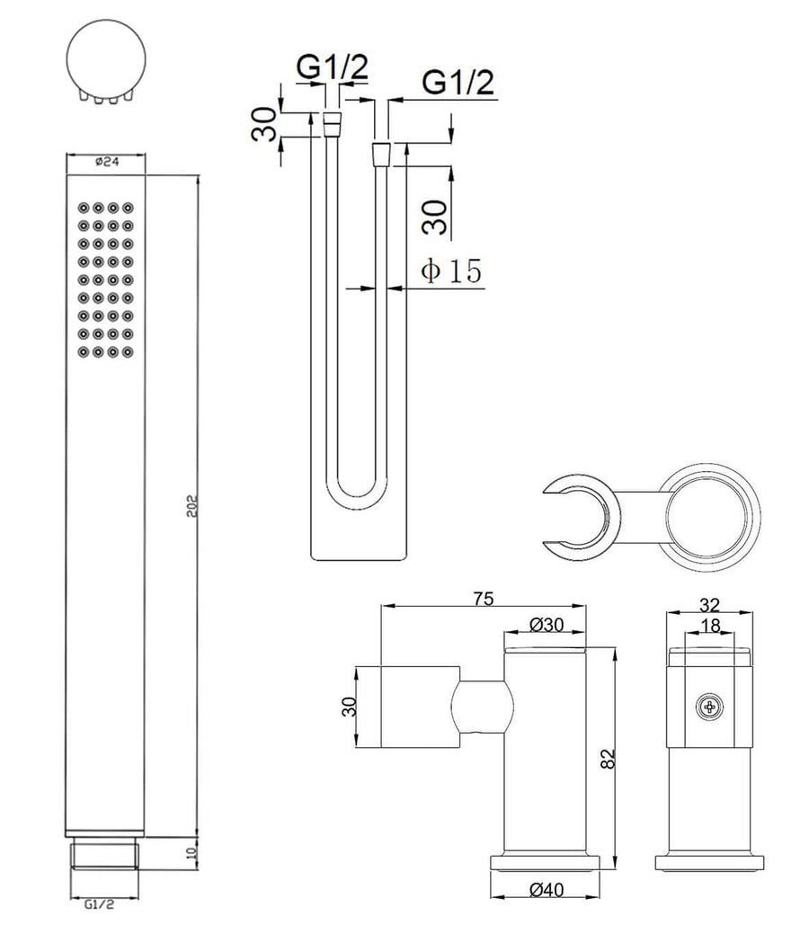 UniMatch Handbrauseset mit Stabhandbrause 1 Strahlart, Duschschlauch und schwenkbarer Wandhalter Chrom