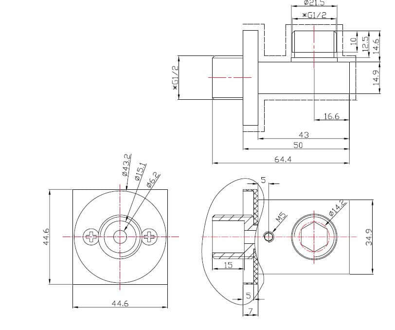 Coude de raccordement carré Rombo 1/2" chrome