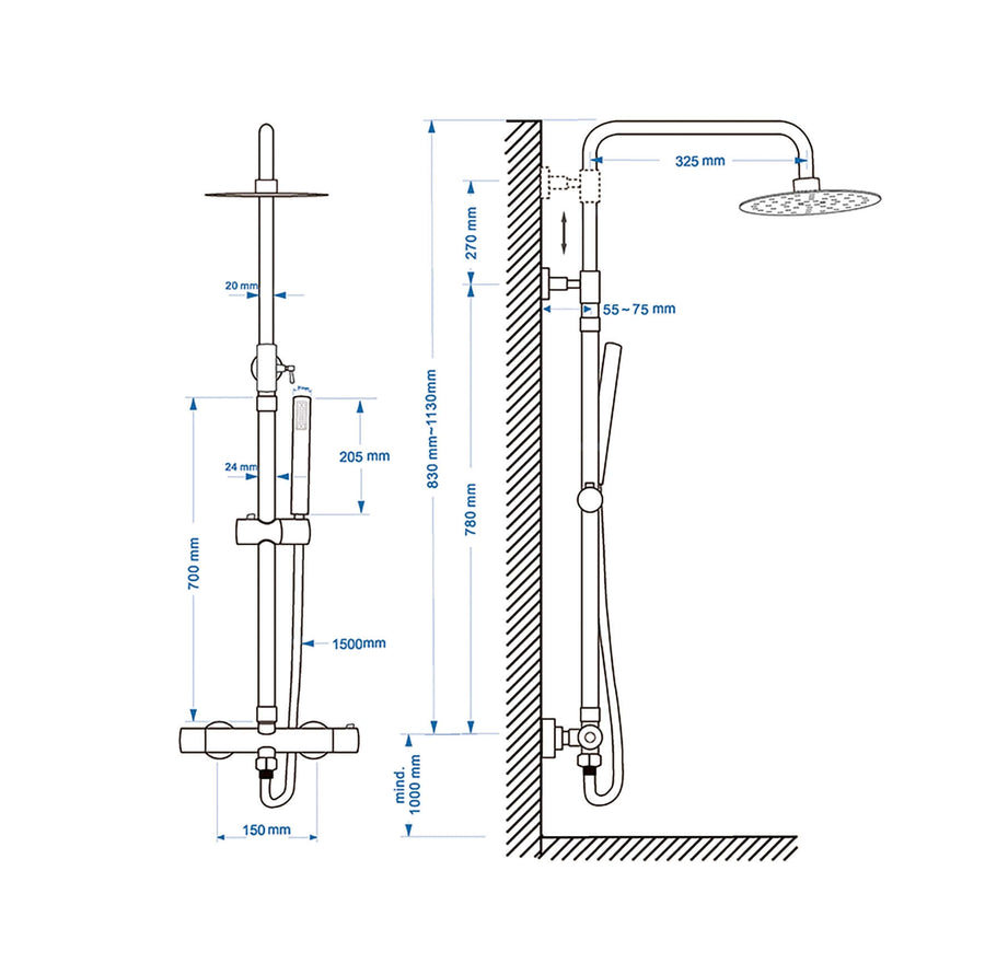 Caral-Eco Regendouche Wiesbaden Twenty met 20 cm regendouche en handdouche in mat zwart