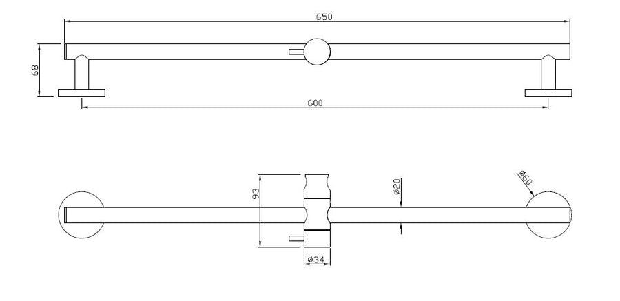 Glijstang rond 65 cm chroom