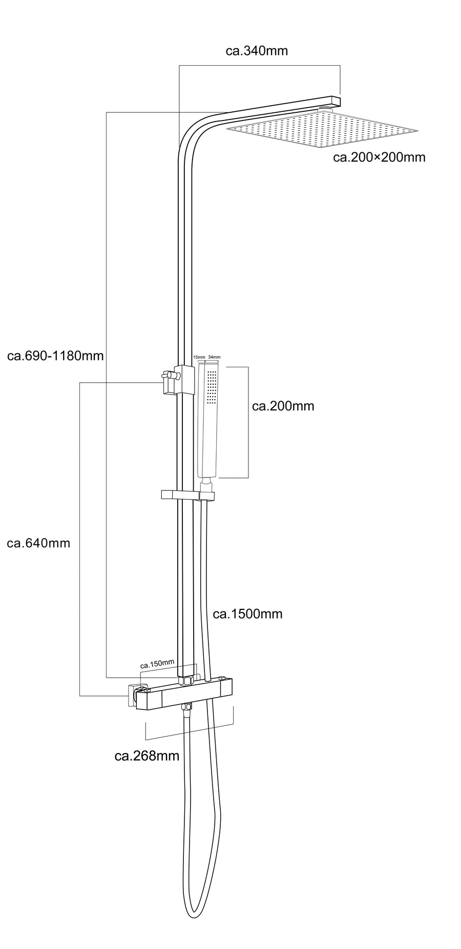 Twenty eco thermostatische regendoucheset opbouw vierkant chroom