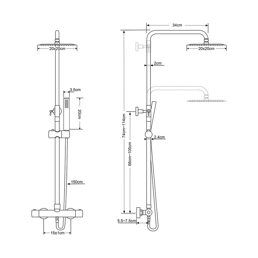 Zwanzig Eco thermostatische Regenduschset Aufbau quadratisch matt schwarz