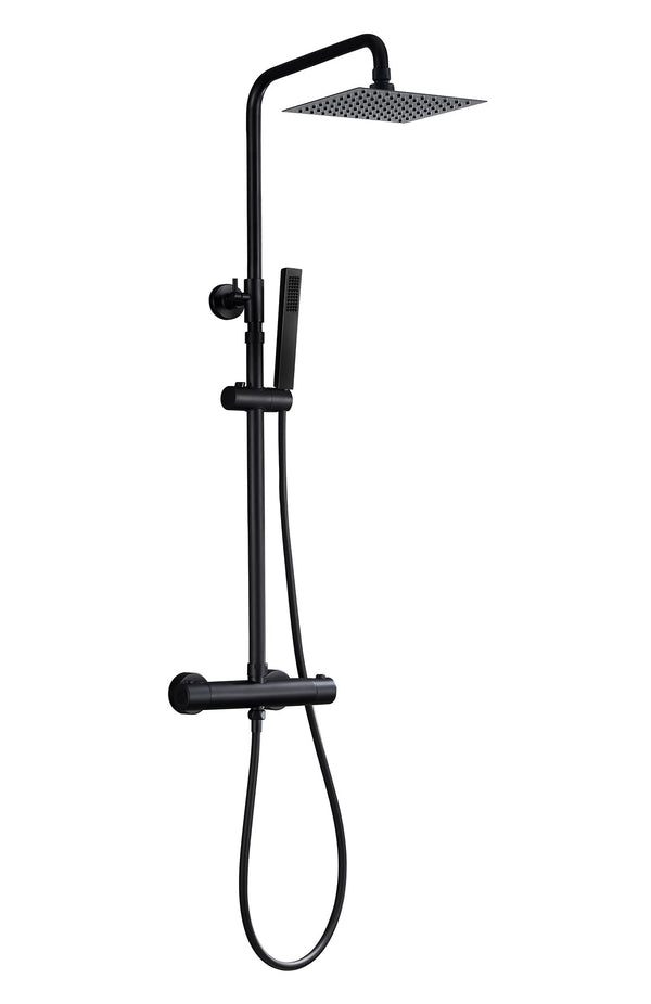 Ensemble de douche de pluie thermostatique écologique carré mat noir en surface vingt