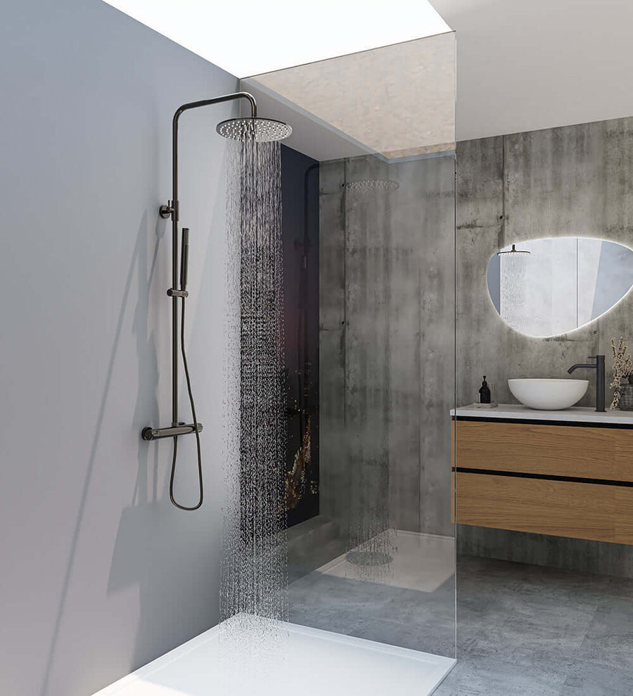 Sen eco thermostatische Regenduschset Aufbau Gunmetal