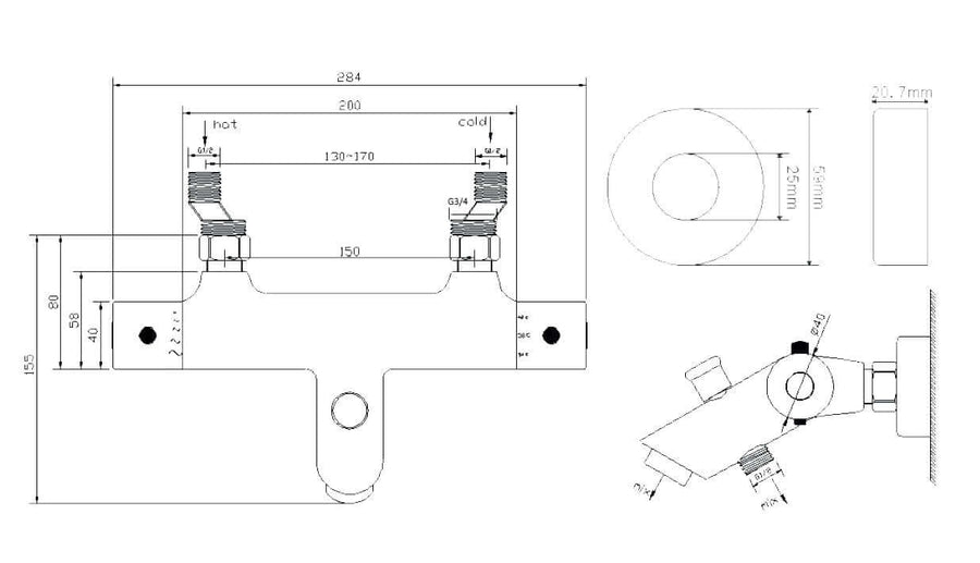 Rio thermostatische badmengkraan chroom
