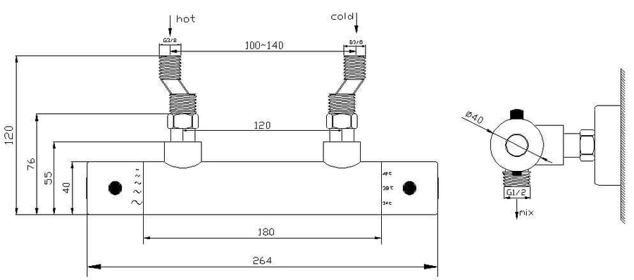 Rio Therm.douchemengkraan 12cm geborsteld staal