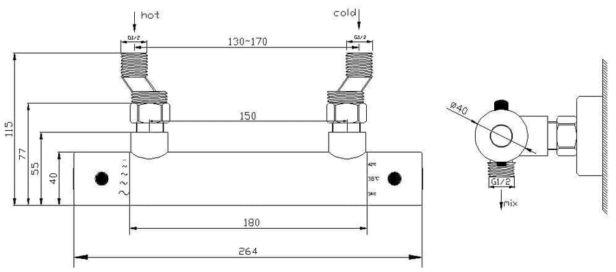 Rio Therm.douchemengkraan 15cm geborsteld staal