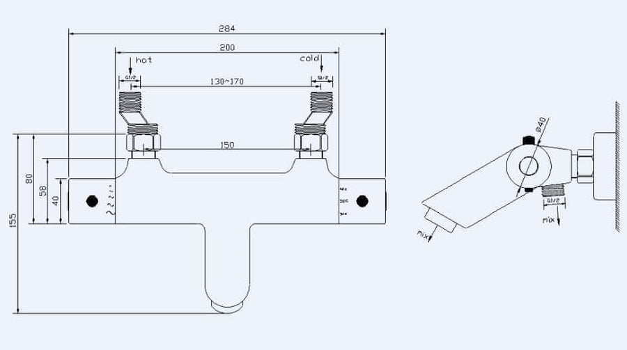 Rio Thermostat-Badmischbatterie gebürsteter Stahl