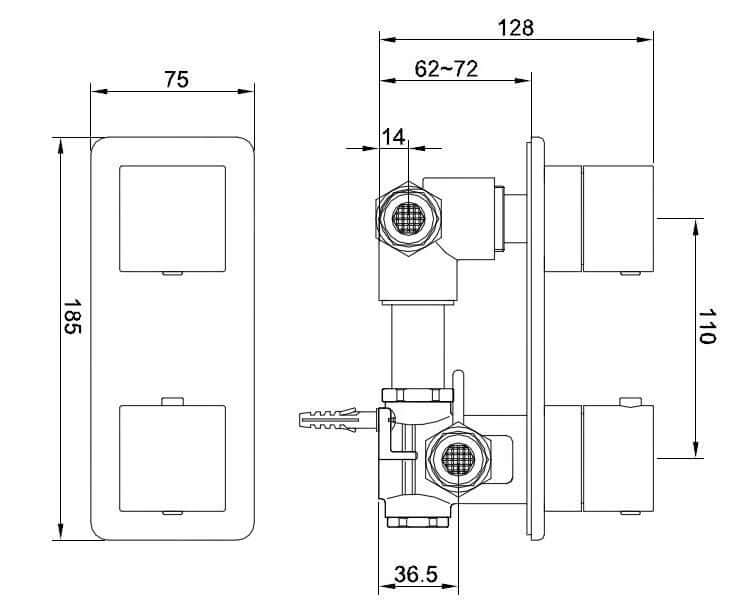 Rombo Einbau-Thermostat 2 Wege Chrom