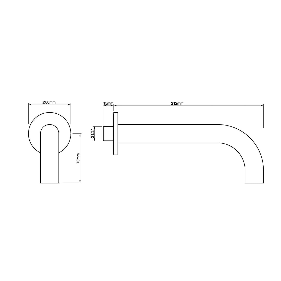 Caral baduitloop rond 20 cm 1/2'' geborsteld staal PVD