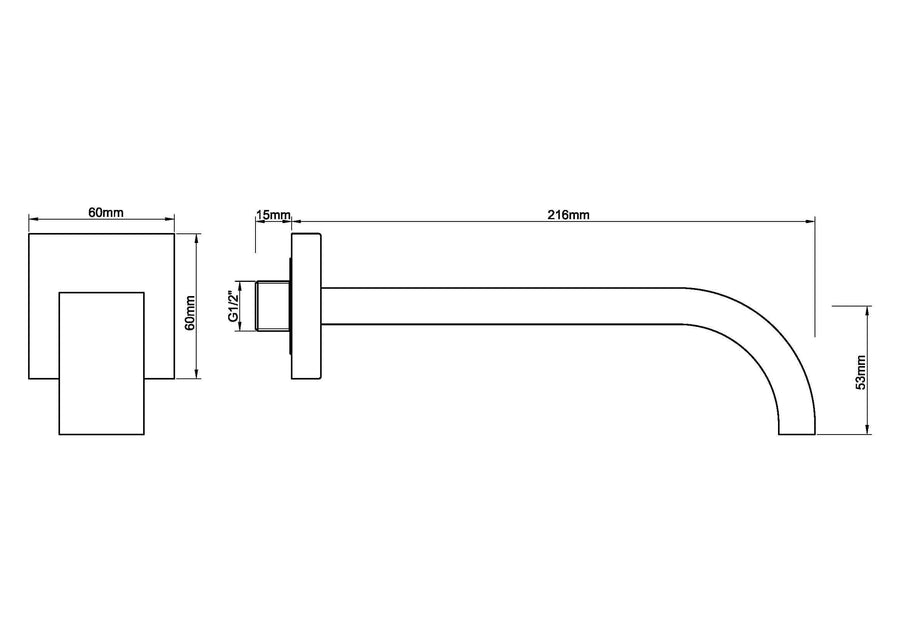 Rombo baduitloop vierkant 22 cm 1/2'' geborsteld staal PVD