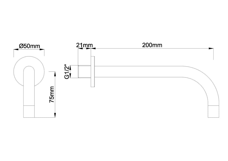 Slim 18mm uitloop rond 20cm 1/2" geborsteld staal PVD