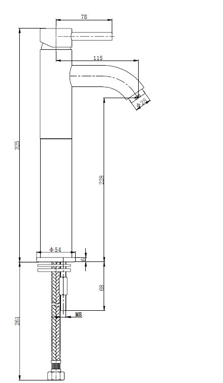 Xellanz Cimara wastafelkraan hoog - technische tekening