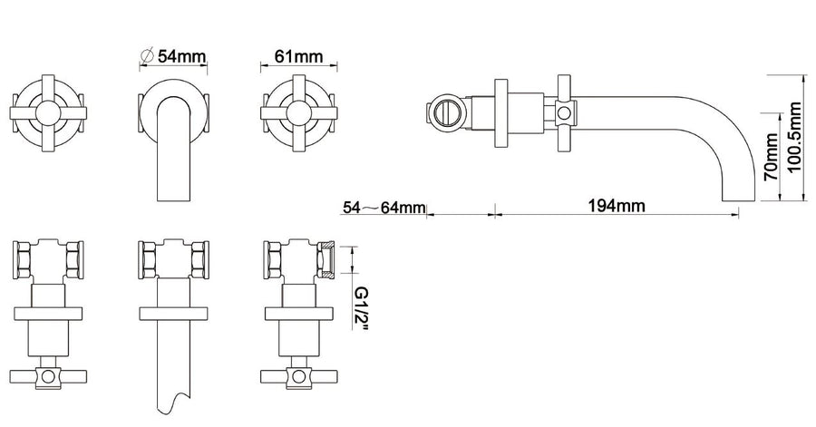Technische tekening Xellanz Cross inbouwkraan 29.4116