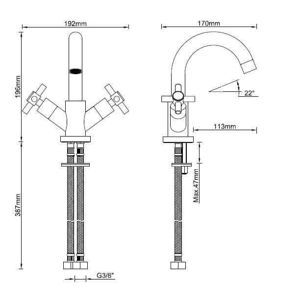 Kruis 2-Knopf Waschbeckenmischarmatur Wiesbaden in Chrom