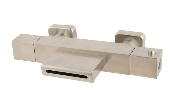 Rombo thermostatische Badarmatur Wasserfall gebürsteter Stahl PVD