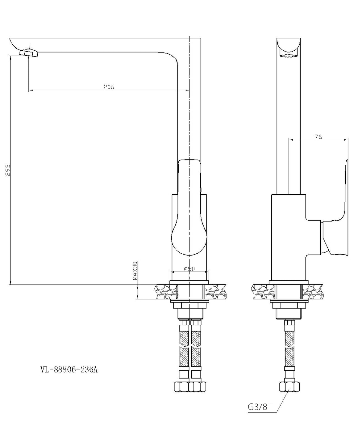 Xellanz Casma eenhendel keukenmengkraan Chroom - technische tekening