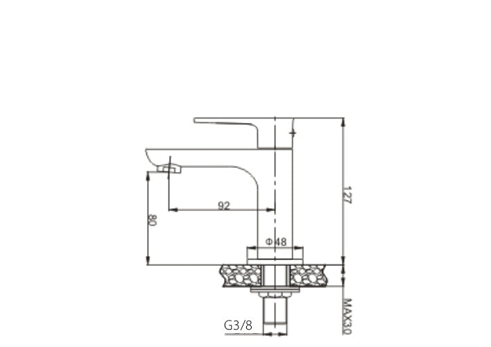 Xellanz Casma fonteinkraan Chroom - technische tekening