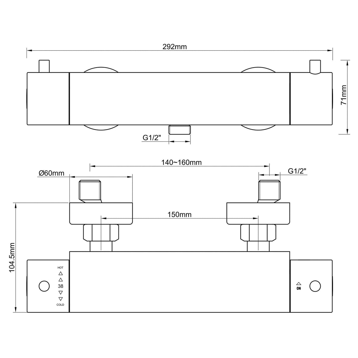 Caral Cool Touch thermostatische douchemengkraan geborsteld staal PVD
