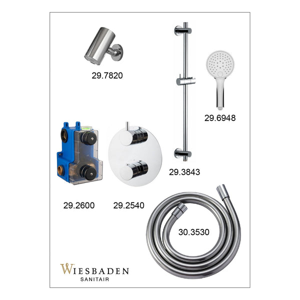 Wiesbaden Caral inbouw regendoucheset thermostatisch 2-weg rond met Beam hoofddouche en 3-standen handdouche
