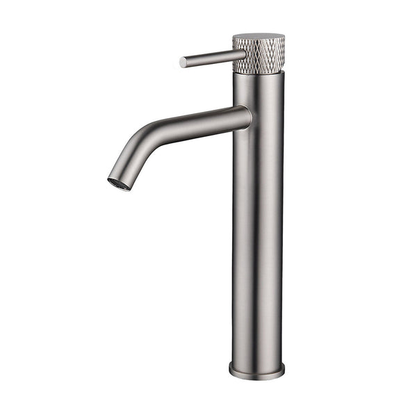 Ribbd XL Waschbeckenarmatur hoch mit Coldstart gebürsteter Stahl PVD