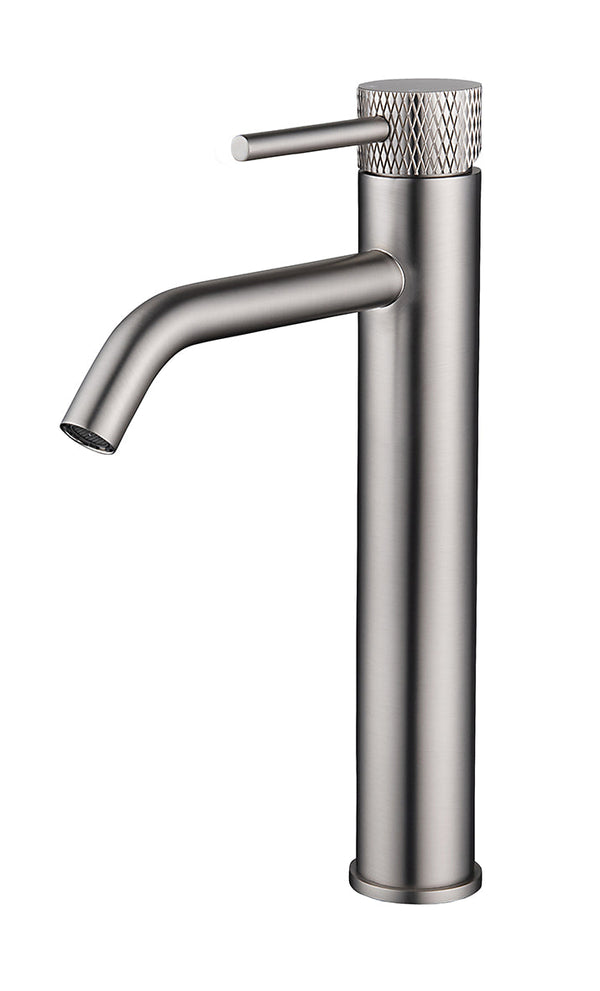Ribbd XL Waschbeckenarmatur hoch mit Coldstart gebürsteter Stahl PVD
