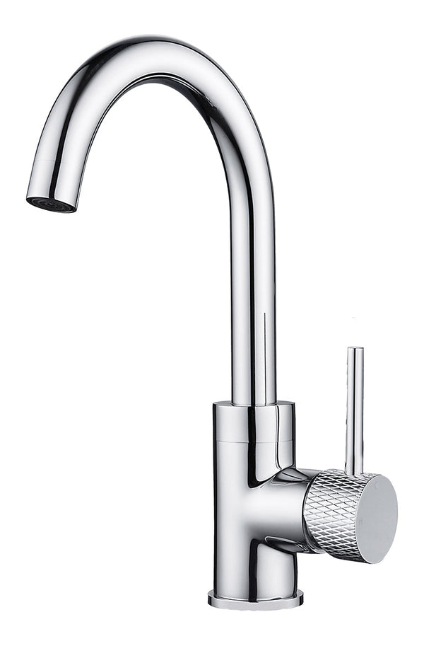 Robinet de lavabo cannelé avec bec pivotant et démarrage à froid chrome