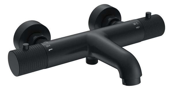 Robinet thermostatique de baignoire cannelé entraxe 15 cm noir mat