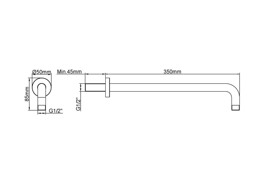 UniMatch douchearm met muurbevestiging 35 cm mat zwart