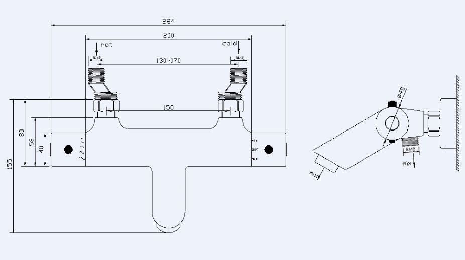 Xellanz Rio thermostatische badmengkraan Mat zwart - technische tekening