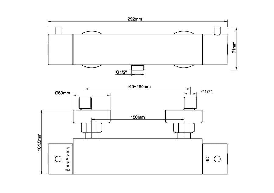 Caral Cool Touch thermostatische douchemengkraan geborsteld brons koper PVD